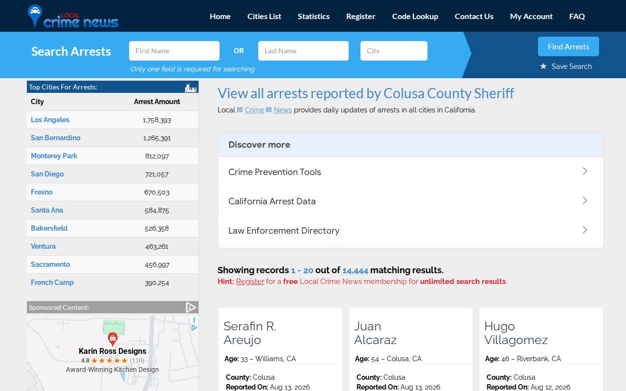 Unofficial Local Crime News Colusa County arrest index