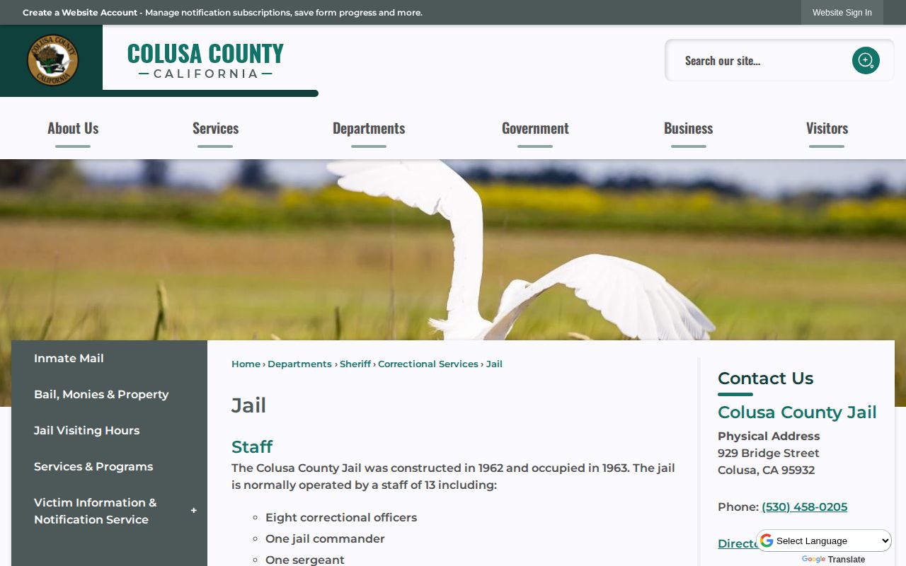 Colusa County Jail booking and custody record overview